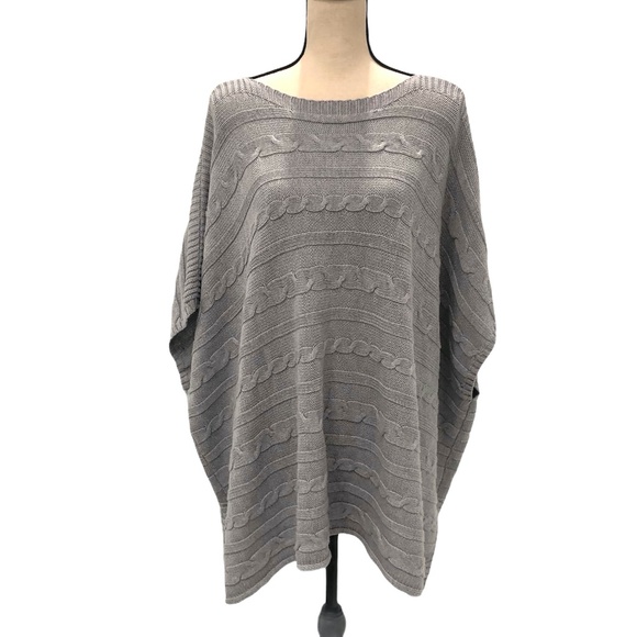 OLD NAVY HORIZONTAL CABLE KNIT GRAY BOATNECK PONCHO COTTON/RAYON SWEATER - Picture 8 of 11